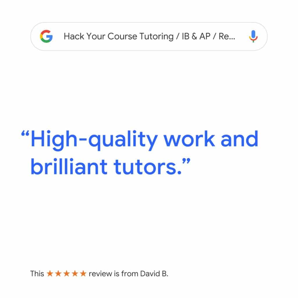 google review "High-quality work and brilliant tutors" for hack your course tutoring service in Greater Vancouver