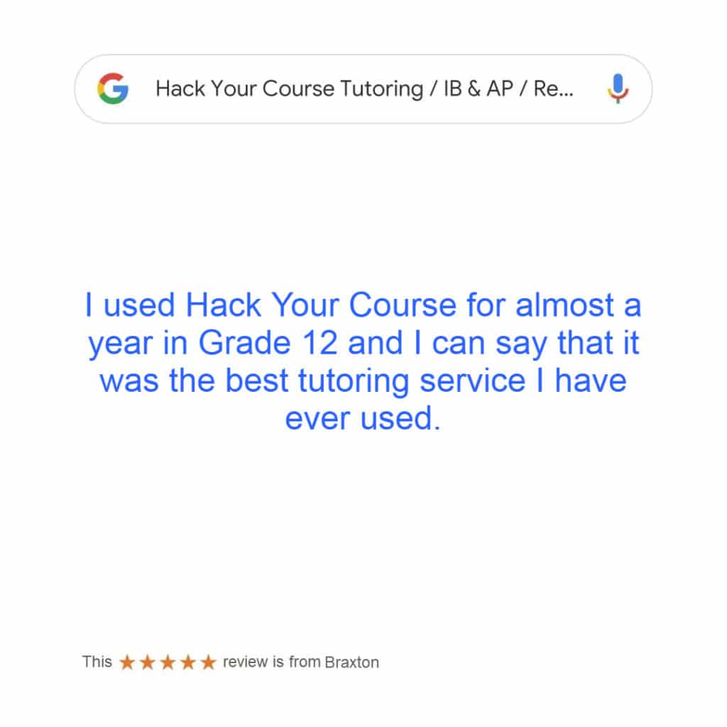 testimonial for ib tutoring service in Vancouver & west vancouver with Hack Your Course tutoring service