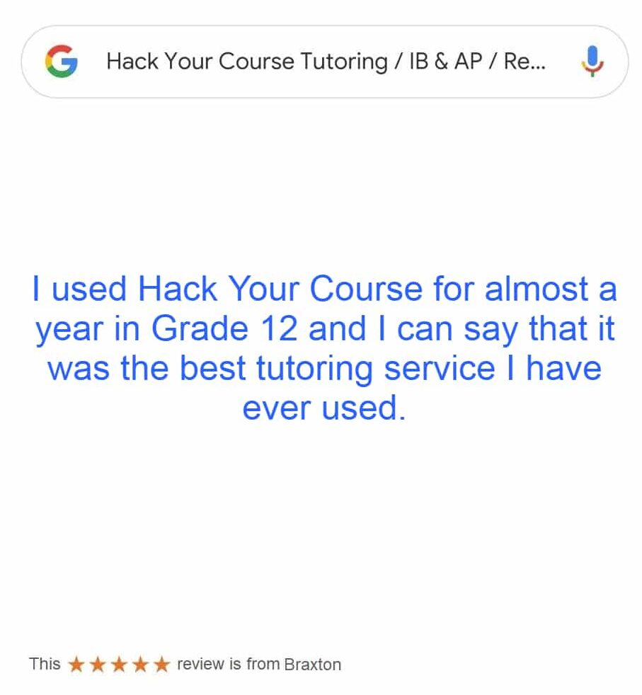 testimonial for ib tutoring service in Vancouver & west vancouver with Hack Your Course tutoring service